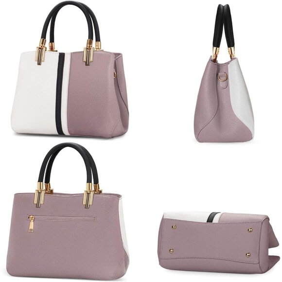 Top Handle Stitching Handbag for Women Girls Tote Satchel Purple Shoulder Bag - Picture 3 of 8